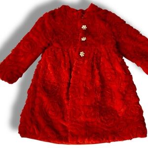 Blueberi Boulevard Red Faux Feather Rosette Fancy Coat 3T